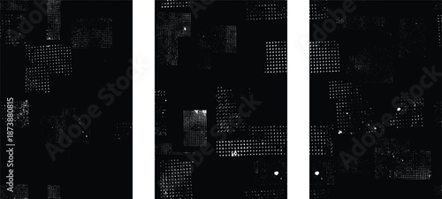 Imprint texture grungy set. Rolled ink pressed texture. Screen print clean overlay pattern . Vector grainy letterpress texture .Fine dust pattern texture. Distressed mask overlay.