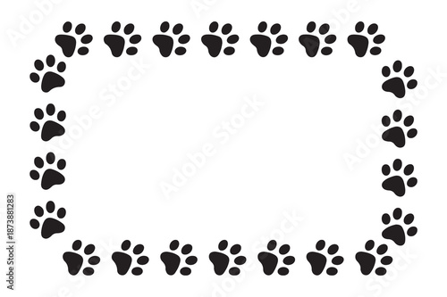 Rectangular frame made of paw prints isolated on white background symbol for pets veterinary animal care and adoption concept design border