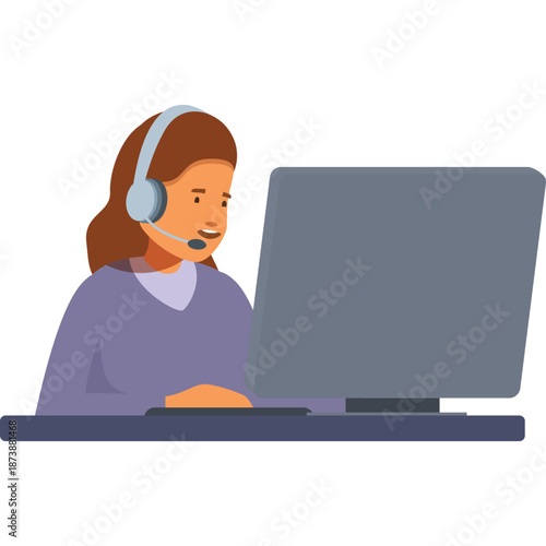 Person with Headset Working on Computer