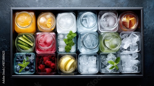 lemonades and berries on ice in summer