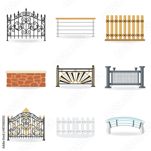Collection of ornamental and functional fences, gates, and railings for property enhancement and security