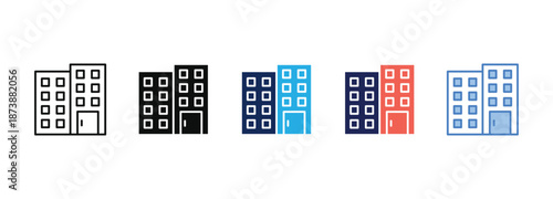 office building icon collection with multiple styles