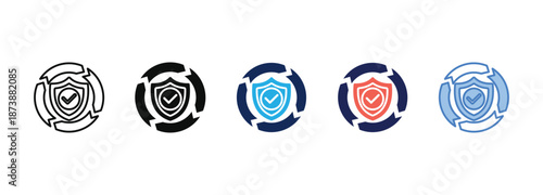 risk management shield icon collection with multiple styles