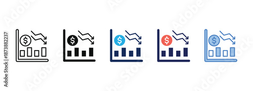 profit decrease icon collection with multiple styles