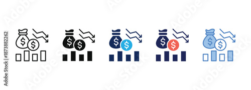 budget reduction icon collection with multiple styles