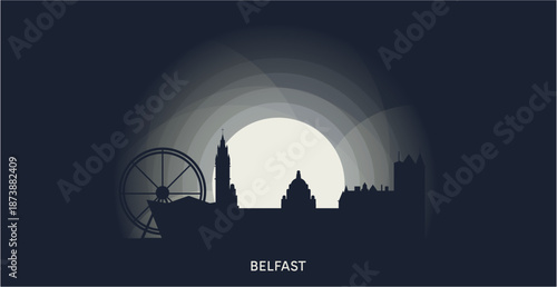 Belfast city banner with skylines, cityscape outline, shapes. Horizontal panel flat vector image for town in Northern Ireland, United Kingdom