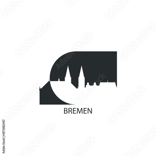 Bremen logo, clip art with cityscape, skyline, panorama, skyscrapers. Vector flat isolated illustration. Germany city image with landmarks and buildings