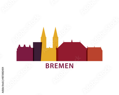 Bremen logo, clip art with cityscape, skyline, panorama, skyscrapers. Vector flat isolated illustration. Germany city image with landmarks and buildings