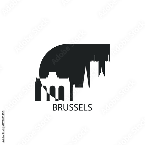 Brussels icon of map pin pointer, geolocation, skyline shape. Vector logo, isolated clip art. Belgium web symbol with landmarks and buildings