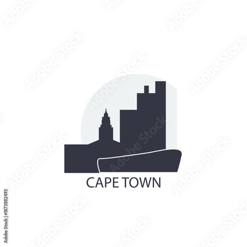 Cape Town icon of map pin pointer, geolocation, skyline shape. Vector logo, isolated clip art. South Africa web symbol with landmarks and buildings