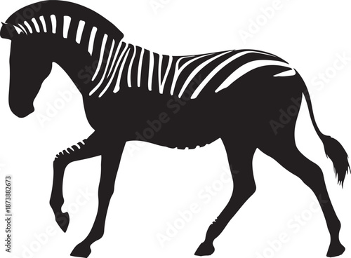 Striking black silhouette of a zebra with dynamic white stripes, embodying a warrior's strength and elegant spirit in motion.