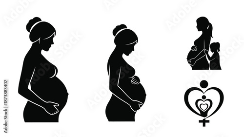 Pregnant women and motherhood symbols presented as a striking black silhouette