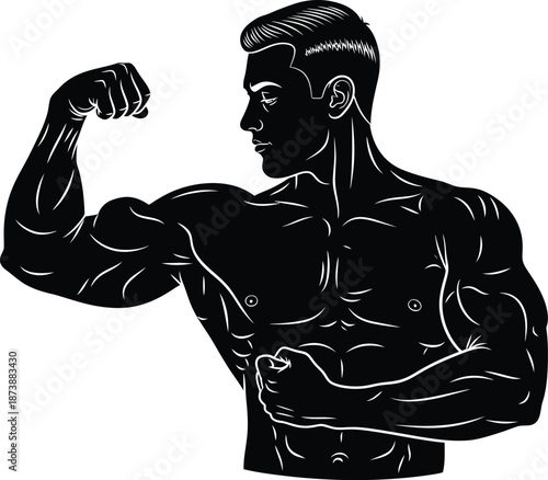 Muscular Bodybuilder Flexing Illustration