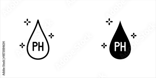 PH line icon with water drops - icon, vector. Vector illustration on white background, eps10