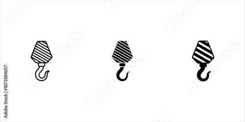 Crane hook icon set linear logo mark in black and white vector illustration on white background, eps10