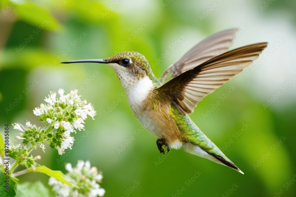 Fototapeta premium Vibrant hummingbird hovering near flowers