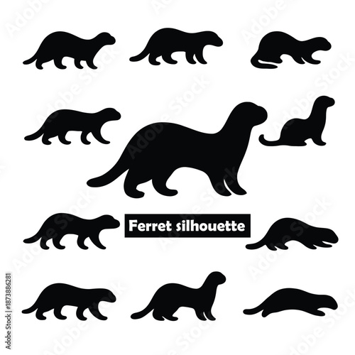 Collection of silhouette illustrations of Ferret in various poses