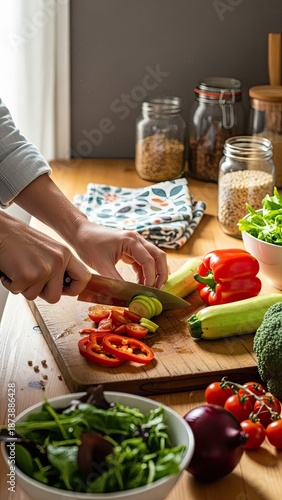 Preparing a vibrant and healthy salad with fresh vegetables and colorful ingredients
