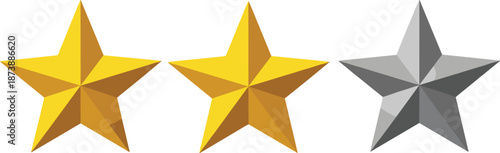 Three star rating icons gold and silver comparison set in flat vector style representing feedback, review, quality, and evaluation concept