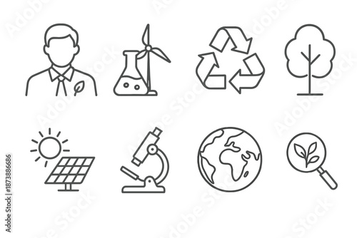 Eco-friendly icons: sustainability, renewable energy, and environmental conservation