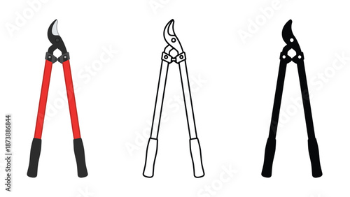 A set of three different pruning shears illustrations on a white background