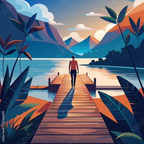 Berjalan di Dermaga Kayu, Walking on Wooden Dock
