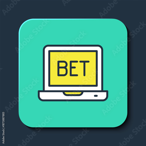 Filled outline Online sports betting icon isolated on blue background. Sport bet bookmaker. Betting online make money. Turquoise square button. Vector