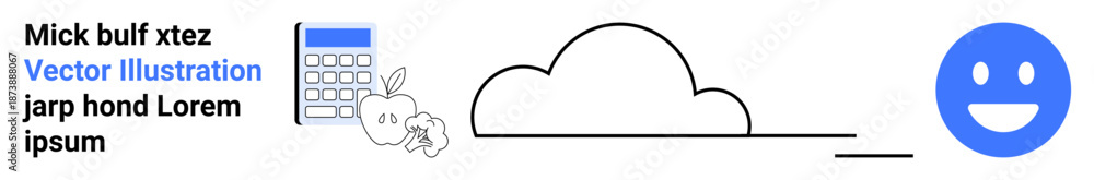 Fototapeta premium Technology, education, digital tools, cloud computing, connectivity, online learning. Features a cloud, calculator apple and smile icon. Technology and education with modern digital elements