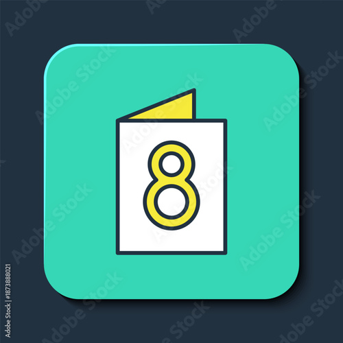 Free Download Filled outline Greeting card with 8 March icon isolated on blue background. International Happy Women Day. Turquoise square button. Vector - GFXLoad
