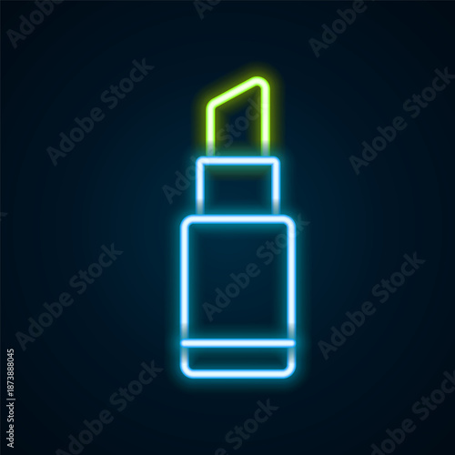 Glowing neon line Lipstick icon isolated on black background. 8 March. International Happy Women Day. Colorful outline concept. Vector
