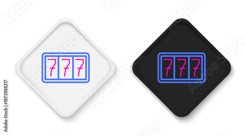 Line Slot machine with lucky sevens jackpot icon isolated on white background. Colorful outline concept. Vector