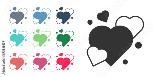 Black Heart icon isolated on white background. Romantic symbol linked, join, passion and wedding. Happy Valentines day. Set icons colorful. Vector
