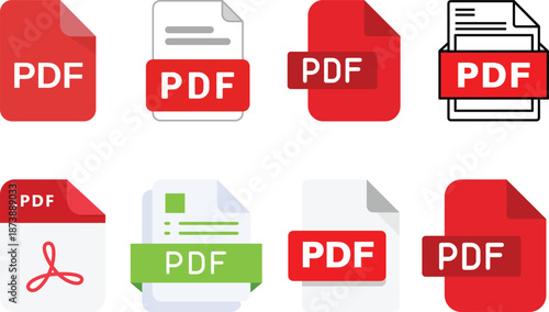 PDF file format icons set. PDF file download symbols.PDF file format icon.PDF file download icon flat trendy vector illustration isolated .File format extensions. doc, xls, ppt, pdf file format 