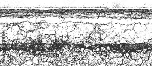 Monochrome abstract background with cracked and granular textures forming horizontal layers with a distressed, weathered appearance