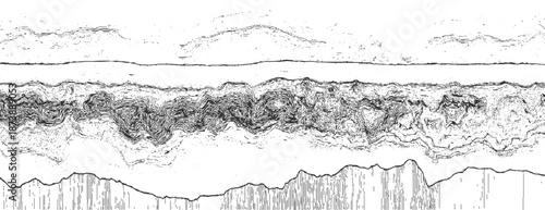 Abstract monochrome background with wavy layered organic patterns and a distinct linear textured base section