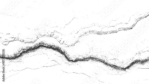 Monochrome abstract background featuring a central dark textured band with irregular, fractured lines and a stark white backdrop