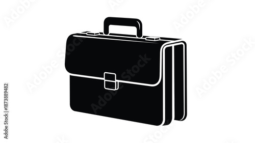A striking black and white illustration of a classic briefcase silhouette