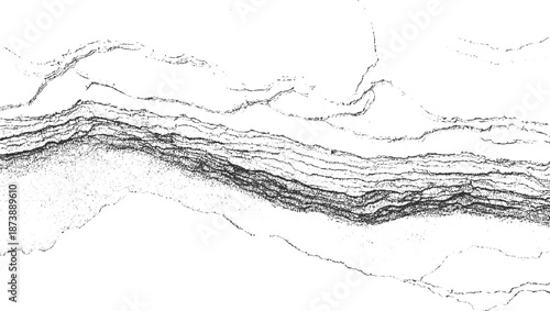 Abstract monochrome background with a dense, textured dark band of layered lines and a granular effect against a white canvas