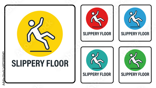 Slippery Floor Hospital Safety Warning Sign � Flat Vector Icon