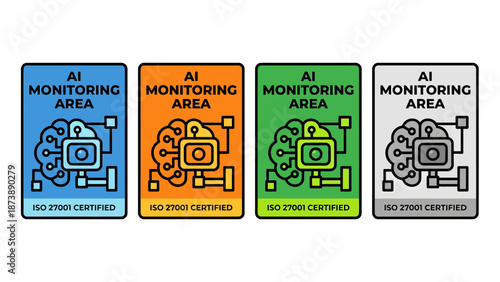 AI Monitoring Area Smart City Technology Sign � Flat Vector Icon