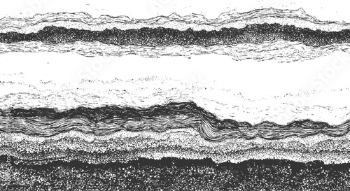 Abstract monochrome textured background with layered wavy organic patterns and granular details creating a sense of depth and natural stratification