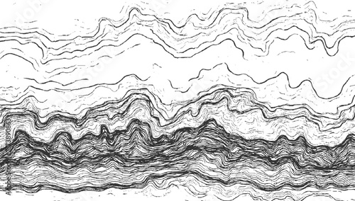 Abstract topographic contour lines creating a dense, textured pattern with varying line thickness and density suggesting geological formations or sound waves