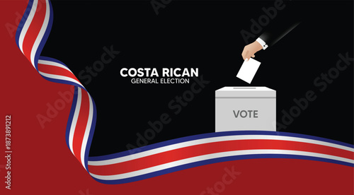 Costa Rican General Election Illustration With Voting Hand Ballot Box And Flag vector poster