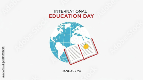 International education day illustration with globe and open book on white background with Global Education and Learning and Knowledge and Teaching