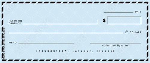 Blue Bank check, vector blank money cheque, checkbook template with guilloche pattern and fields. Currency payment coupon, money check background