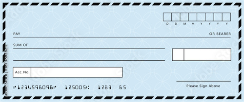 Blue Bank check, vector blank money cheque, checkbook template with guilloche pattern and fields. Currency payment coupon, money check background
