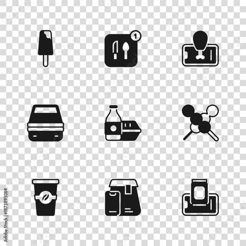 Set Online ordering food, Meatballs on wooden stick, Food mobile, Ice cream, and Lunch box icon. Vector