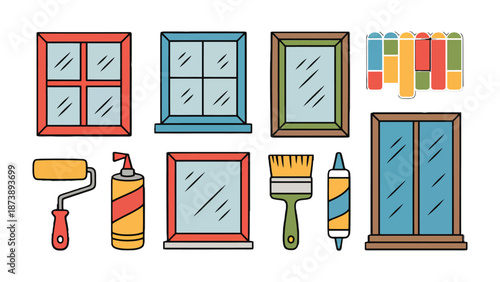 Window and Tools Collection: A curated collection of diverse windows and essential tools, meticulously illustrated and ready for your design needs.
