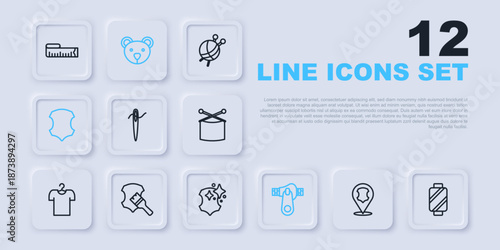 Set line Leather, Sewing thread on spool, Needle for sewing with, Zipper, Teddy bear plush toy and icon. Vector