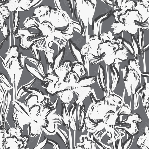 Carnation Monochrome Abstract Floral seamless pattern design